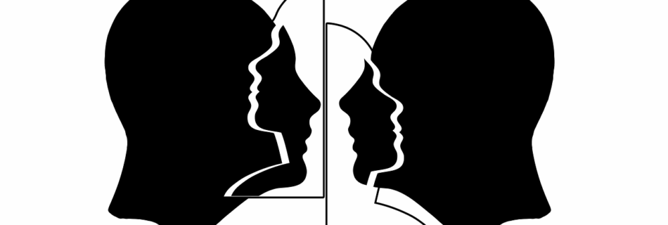 Zwei einander zugewandte Silhouetten-Köpfe